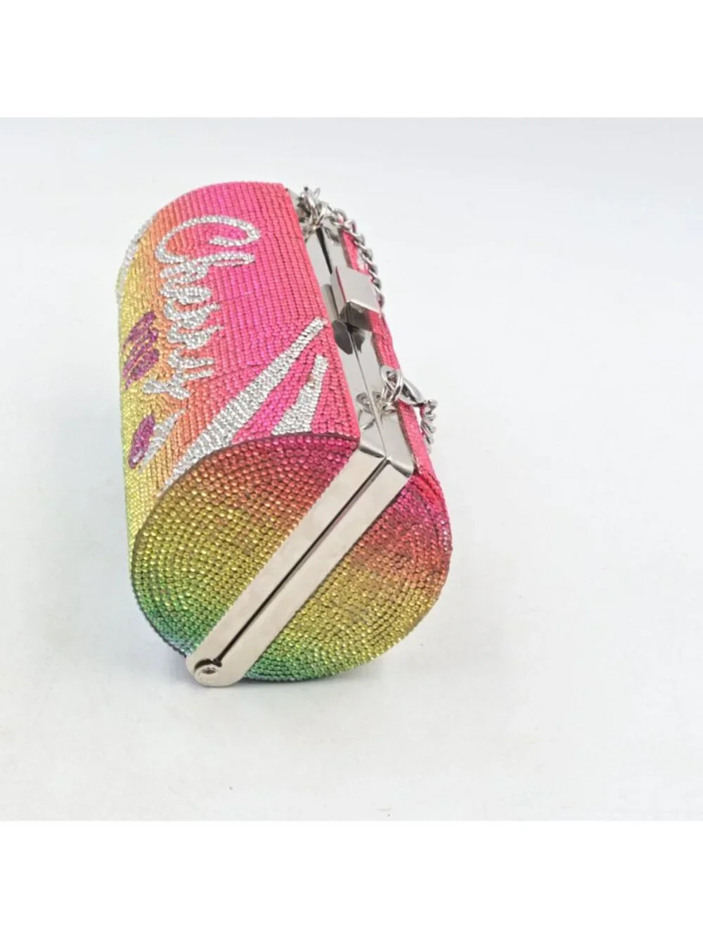 Cherry Pop Rhinestone Clutch Bag Rainbow Crystal Soda Can Evening Purse